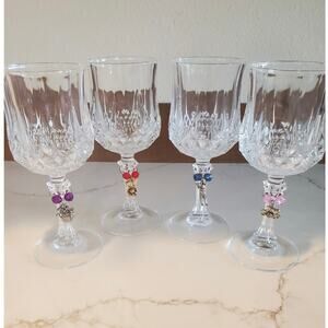 Set of Four Cristal d'Arques Longchamp Lead Wine Glasses 6 ounce 6 1/2" tall